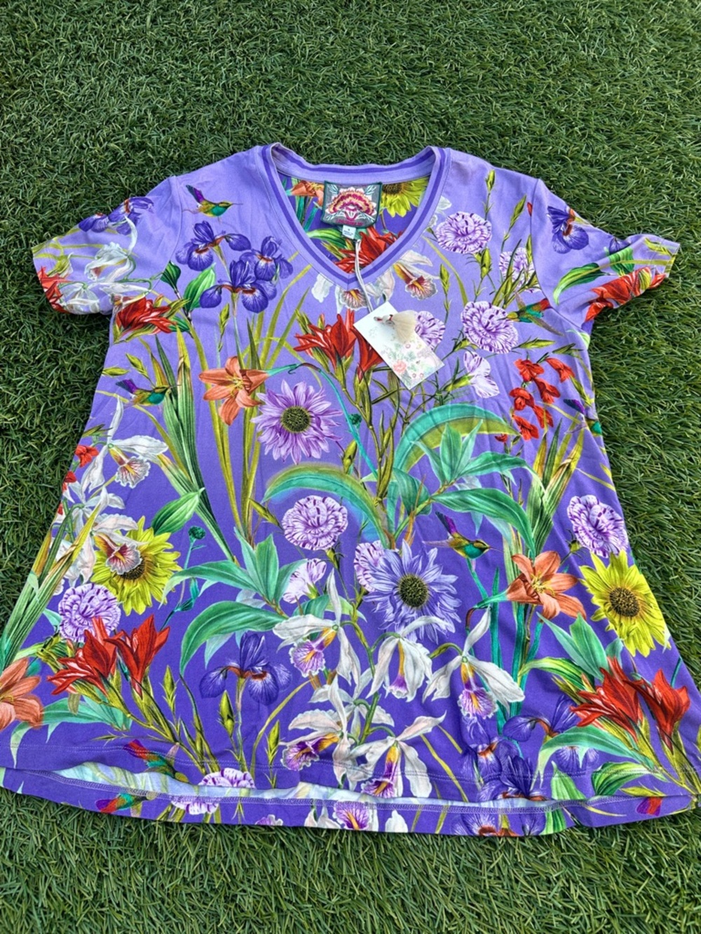 Johnny Was Purple Floral Short Sleeve Tee